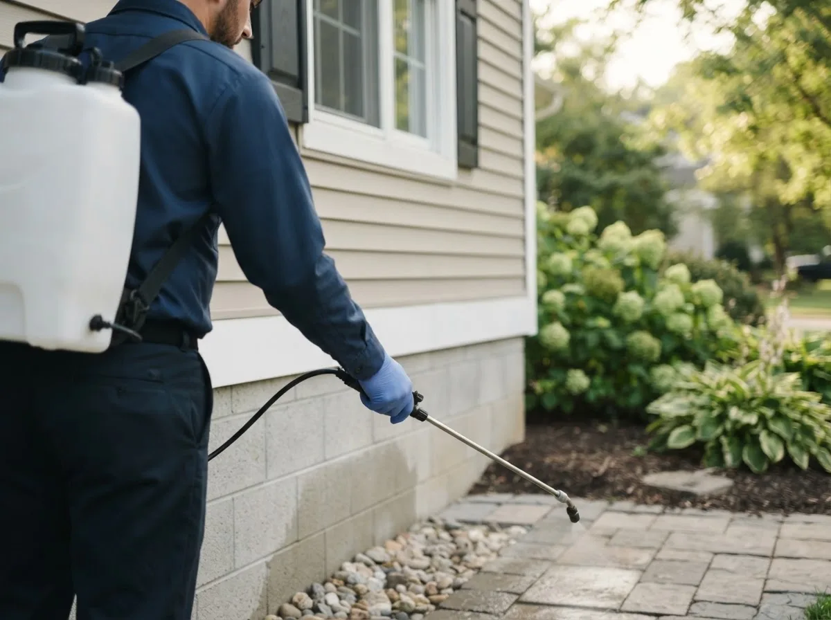 Pest control technician inspecting a home in Dysart, IA